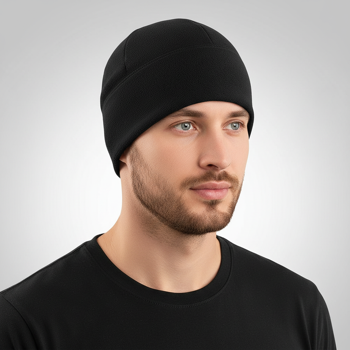 Unisex grey fleece beanie with windproof Cozymaterial, a warm hat for outdoor gear