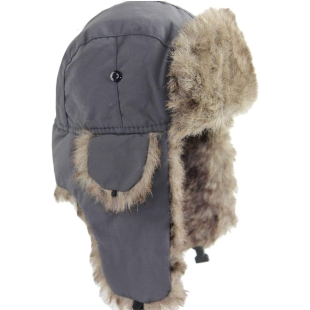 Warm olive green trapper hat, windproof with faux fur lining, suitable for men and women