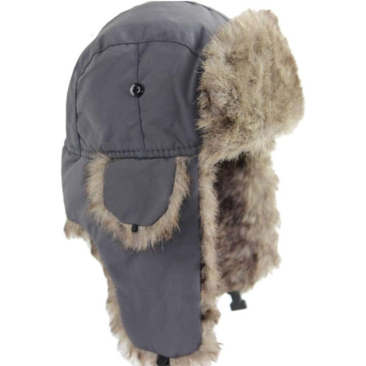 Warm olive green trapper hat, windproof with faux fur lining, suitable for men and women