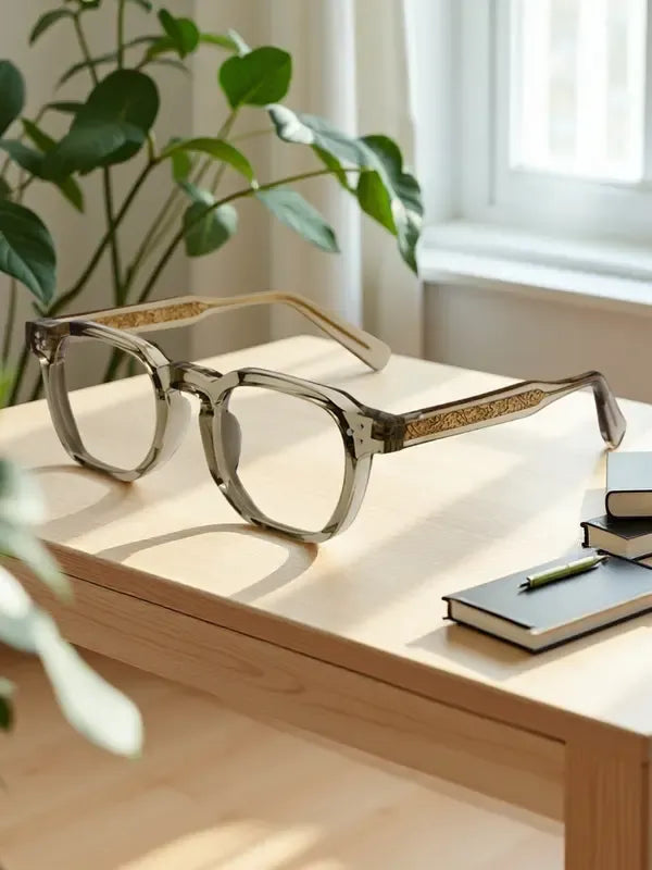 Modern unisex square acetate blue light glasses, stylish fashion eyewear for digital anti-glare eye protection.