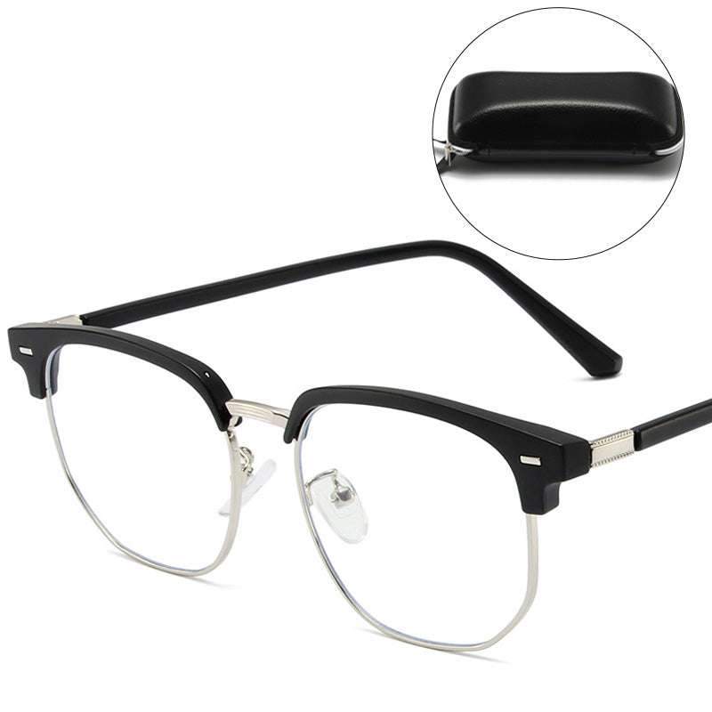 Protect your eyes with unisex blue light blocking half-rim glasses; reduces screen fatigue & glare.