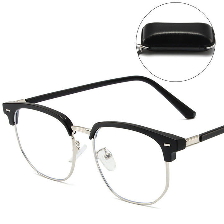 Protect your eyes with unisex blue light blocking half-rim glasses; reduces screen fatigue & glare.