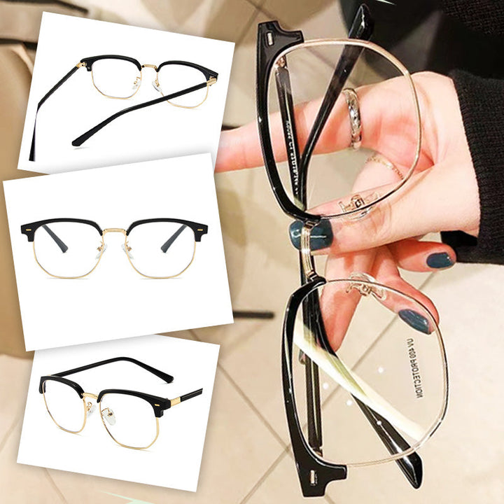 Digital eye strain protection: unisex half-rim blue light blocking computer glasses with durable frame.
