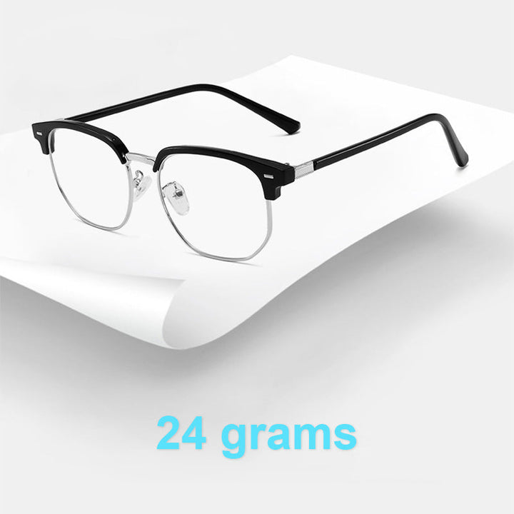 Unisex half-rim blue light blocking glasses, versatile eye protection and stylish digital eyewear for all.