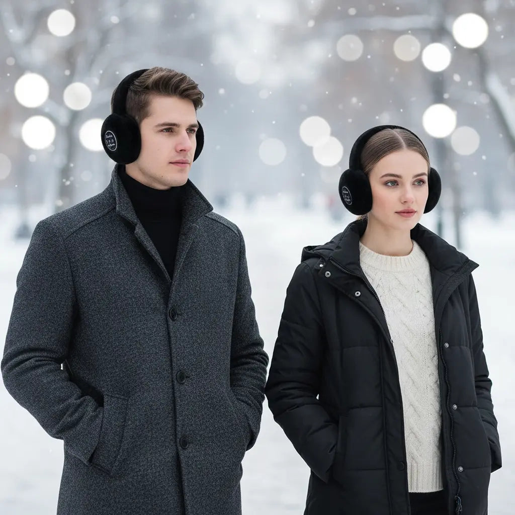 Unisex Bluetooth 5.3 Ear Warmer Headband Headphones in black, perfect for winter audio