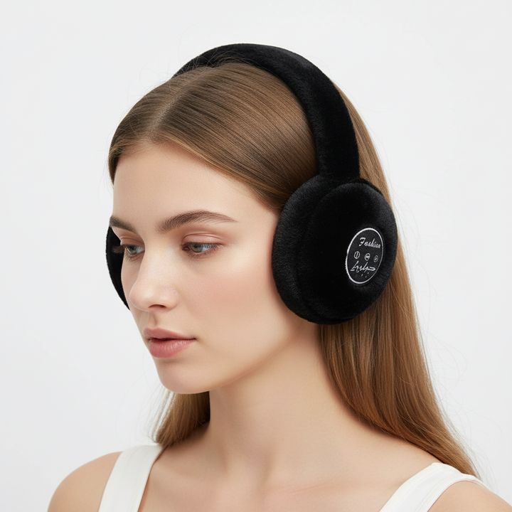 Side view of Bluetooth 5.3 earwarmer headphones, showcasing integrated audio technology