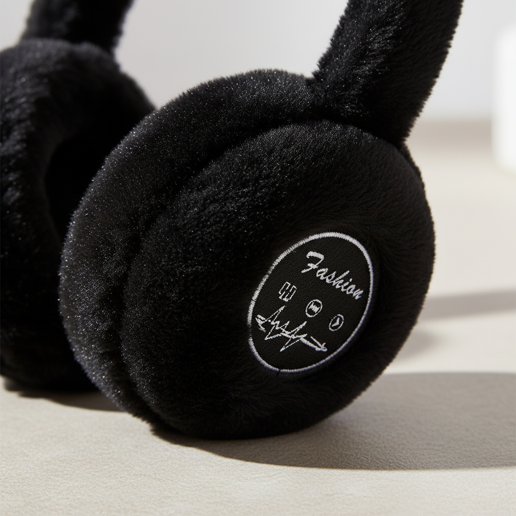 Person wearing unisex ear warmer headband headphones, enjoying music on a cold day