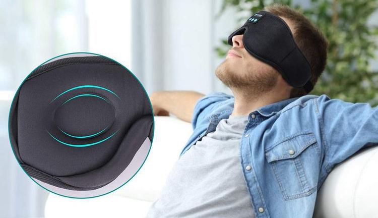 Wireless Bluetooth sleep mask with integrated headphones for soothing music & ultimate relaxation. Deep sleep aid.