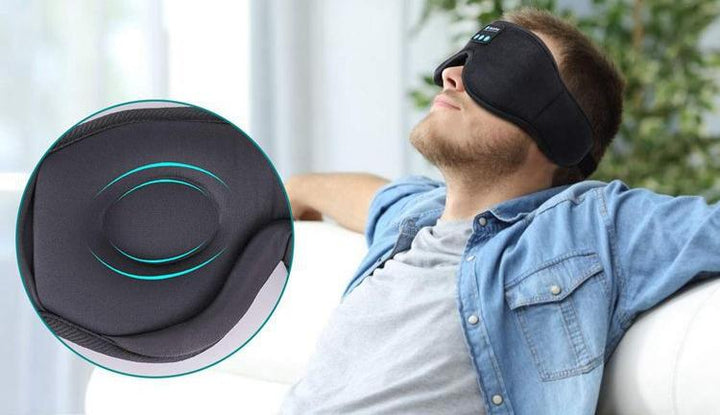 Wireless Bluetooth sleep mask with integrated headphones for soothing music & ultimate relaxation. Deep sleep aid.