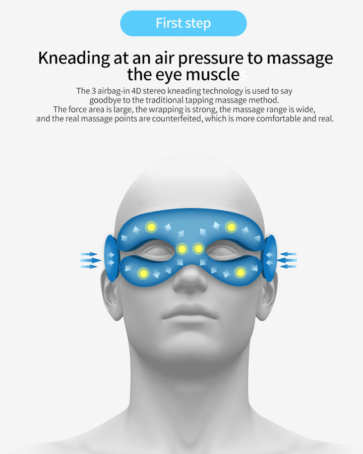 Unisex warm compression eye massager operating with air pressure and vibration functions