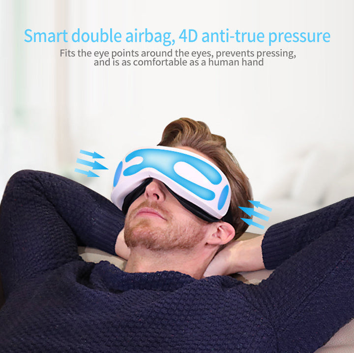 Front view of the Bluetooth eye massager, showcasing its comfortable eye pads and straps