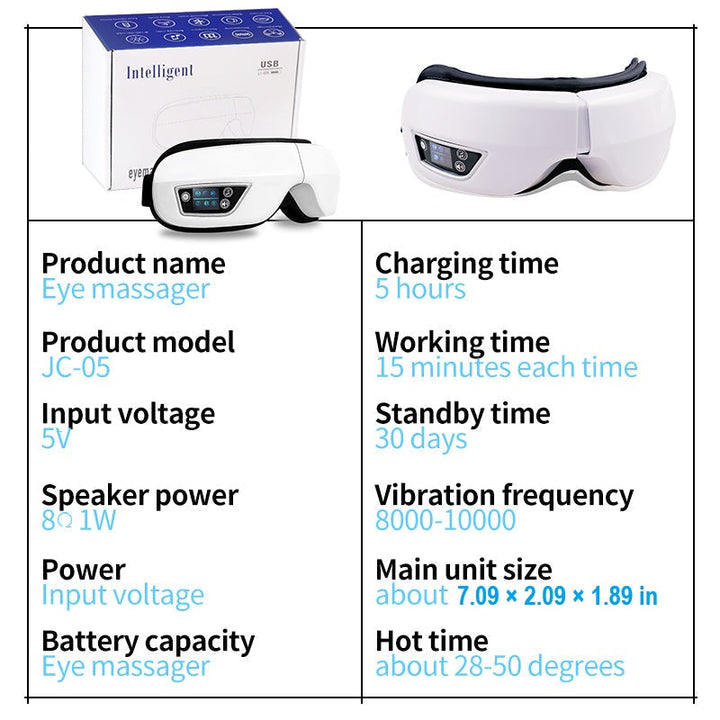 Wireless Bluetooth eye massager with soothing warm compress, air pressure and vibration