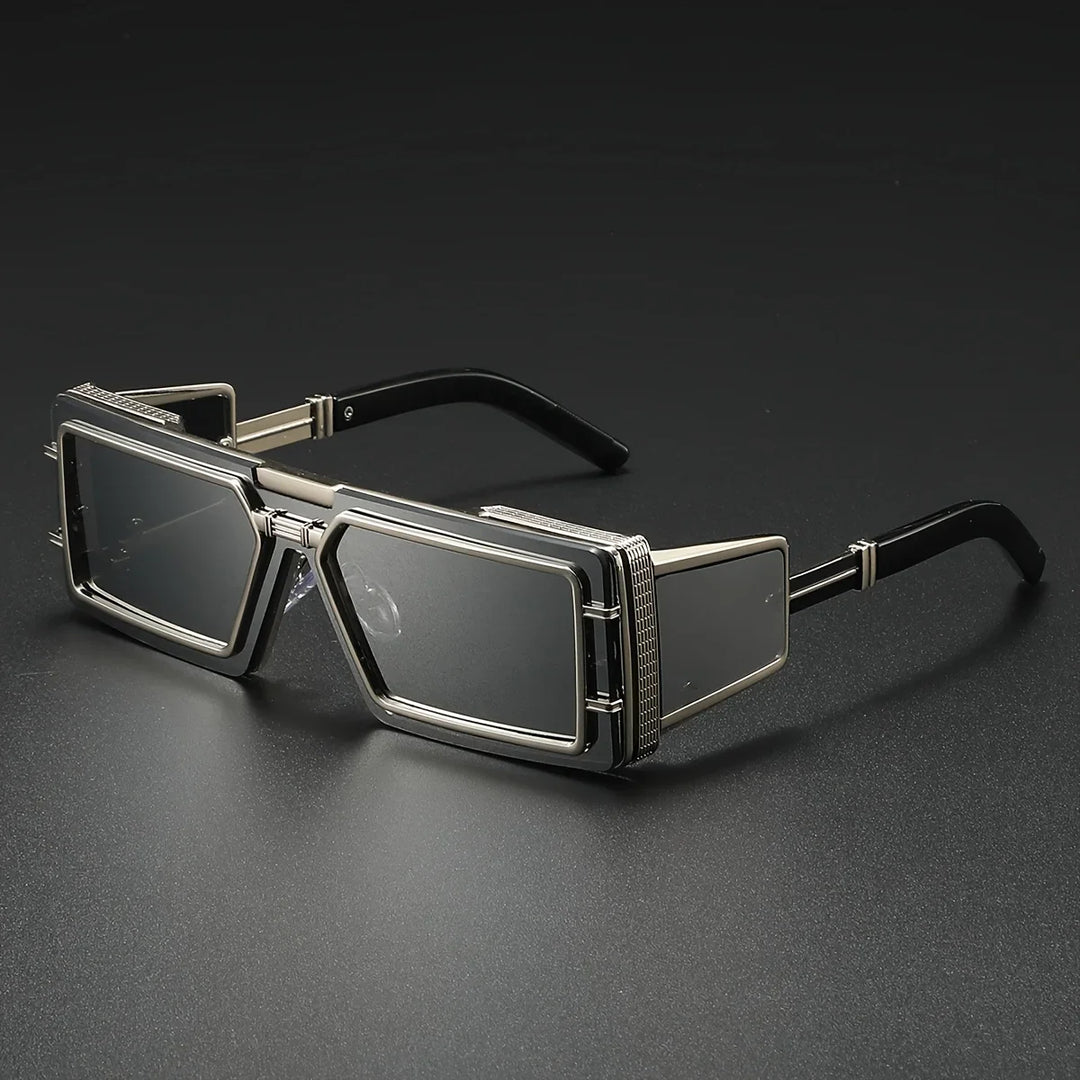 Stylish geometric unisex sunglasses with UV400 protection, a bold fashion statement & luxury eyewear.