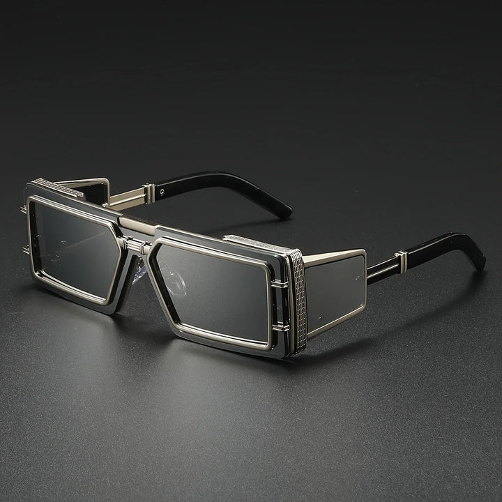 Stylish geometric unisex sunglasses with UV400 protection, a bold fashion statement & luxury eyewear.