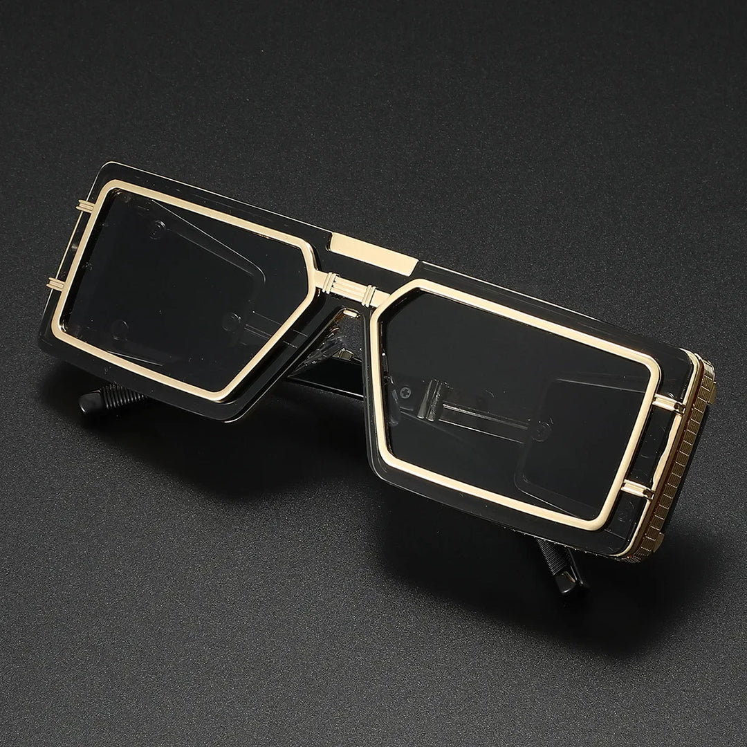 Modern bold geometric unisex sunglasses. UV400 protected eyewear, a luxurious and stylish eye protection piece.