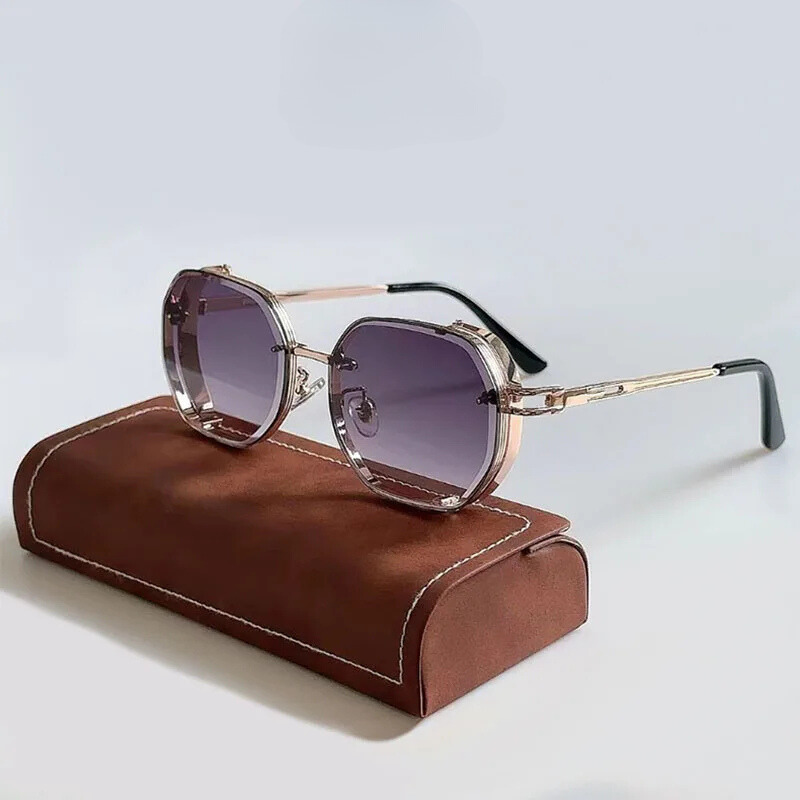 Person wearing unisex bold geometric UV400 sunglasses. Fashionable, protective eyewear perfect for any trendsetter.