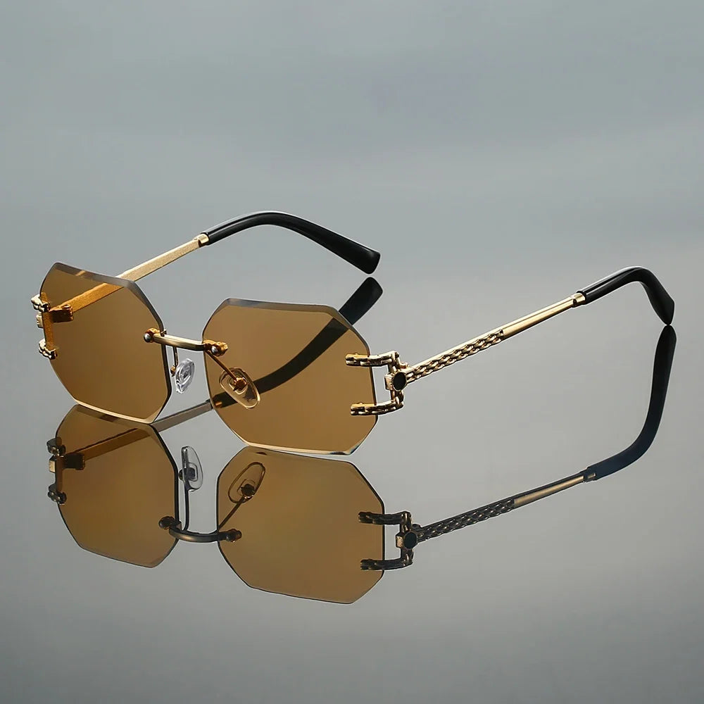 Statement gold geometric sunglasses. Unisex design provides stylish fashion eyewear with vital UV400 protection.