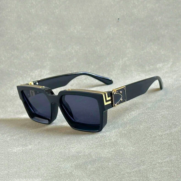 Fashionable unisex bold statement sunglasses with metallic frame, offering full UV protection eyewear.