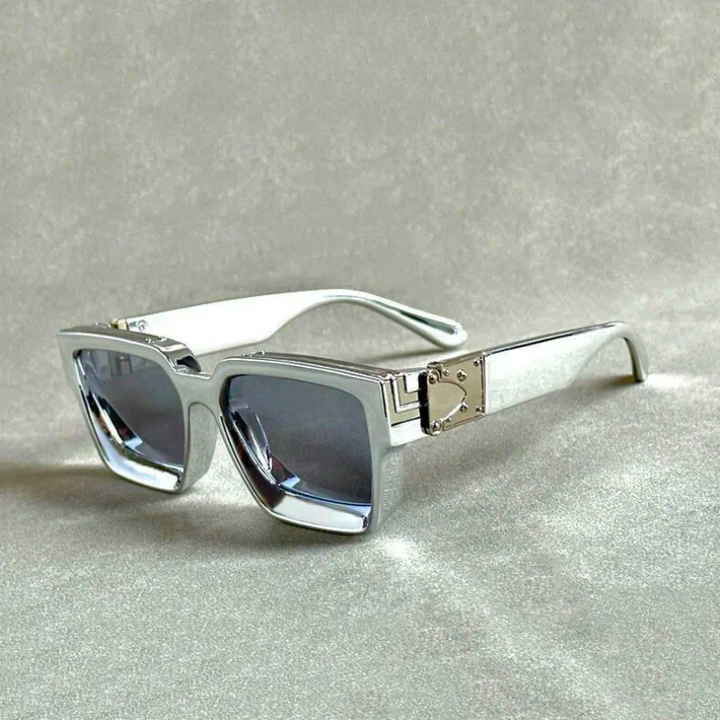 Stylish unisex bold metallic sunglasses, providing essential UV protection. Fashion-forward eyewear design.