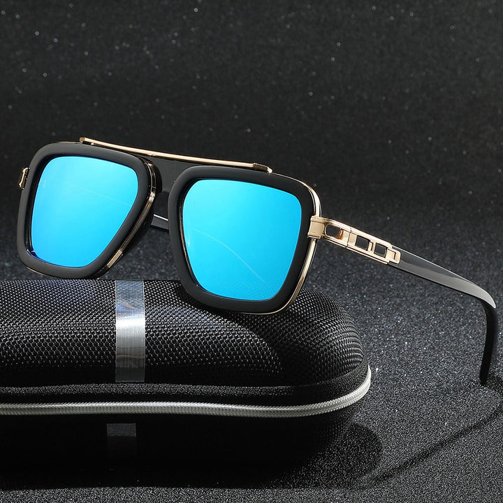 Statement Monarc sunglasses: bold design, reflective squared lenses & UV protection. Stylish unisex fashion eyewear.