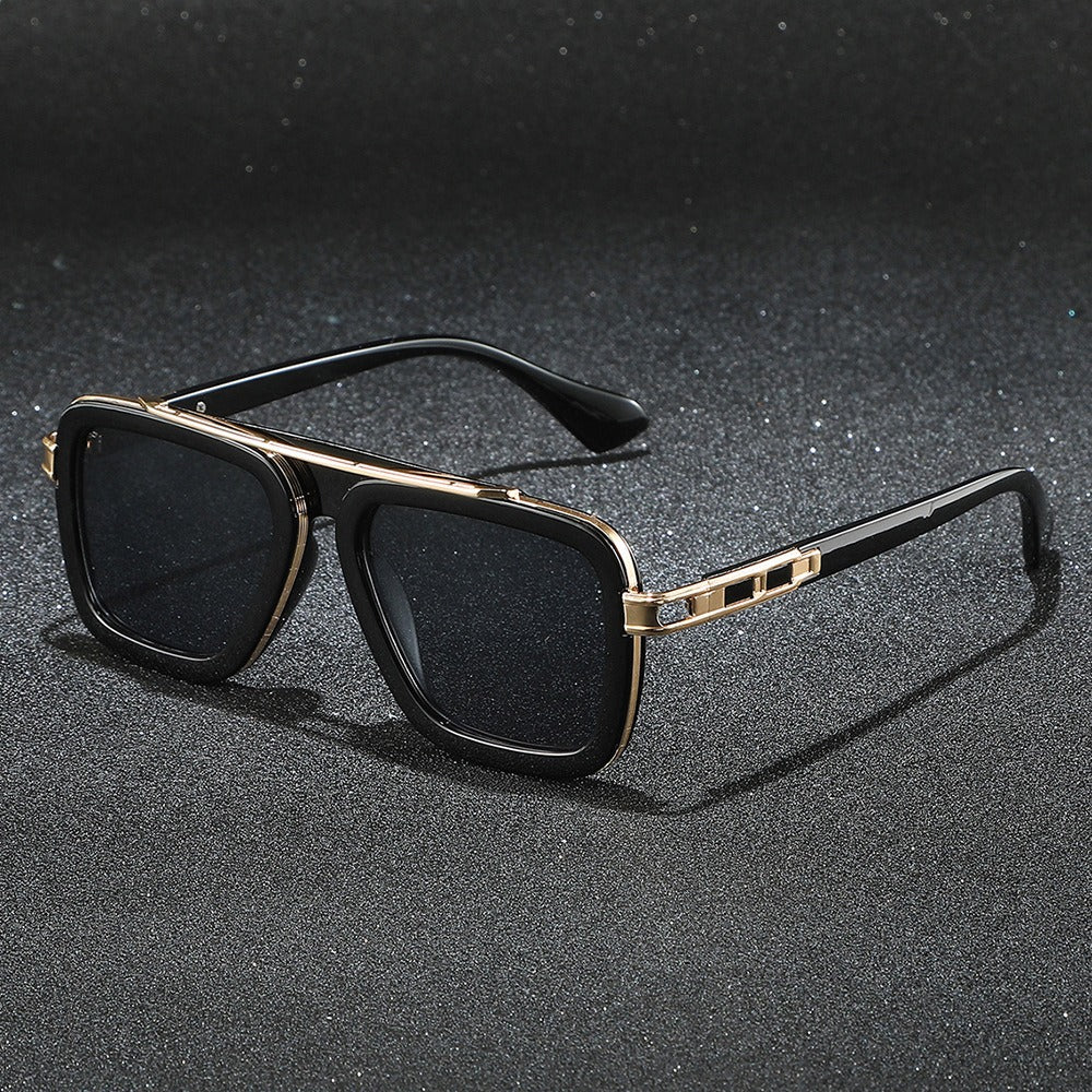Bold Monarc fashion eyewear: unisex sunglasses with squared reflective lenses, metal accents & UV protection.