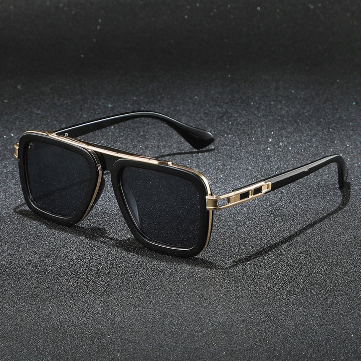 Bold Monarc fashion eyewear: unisex sunglasses with squared reflective lenses, metal accents & UV protection.