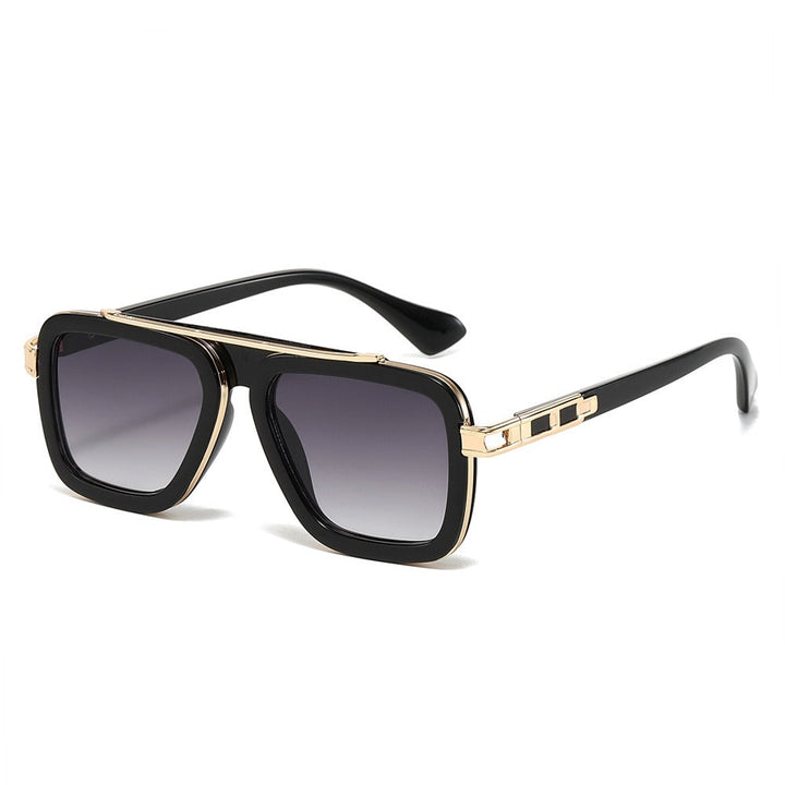 Modern Unisex Monarc sunglasses: bold design, squared reflective lenses, metal accents, & ultimate UV protection.