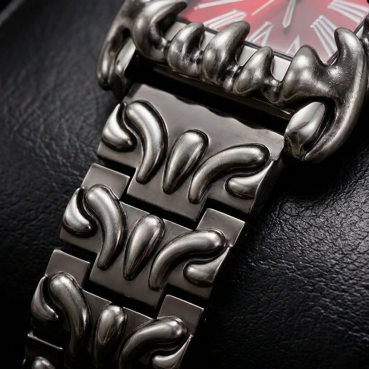 Bold unisex quartz wristwatch with an eye-catching irregular Roman numeral dial, ideal for modern fashion.