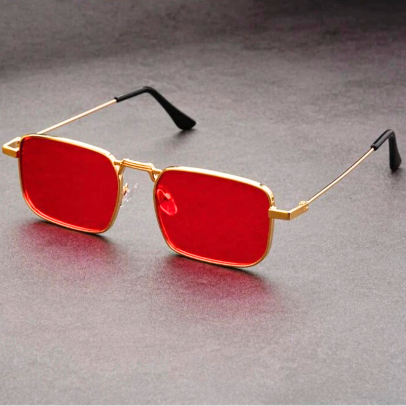 Bold rectangular unisex sunglasses, fashionable eyewear with sleek metal frame.