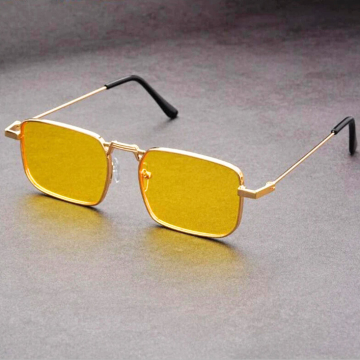 Lightweight metal frame rectangular sunglasses, bold design for unisex style & eye protection.