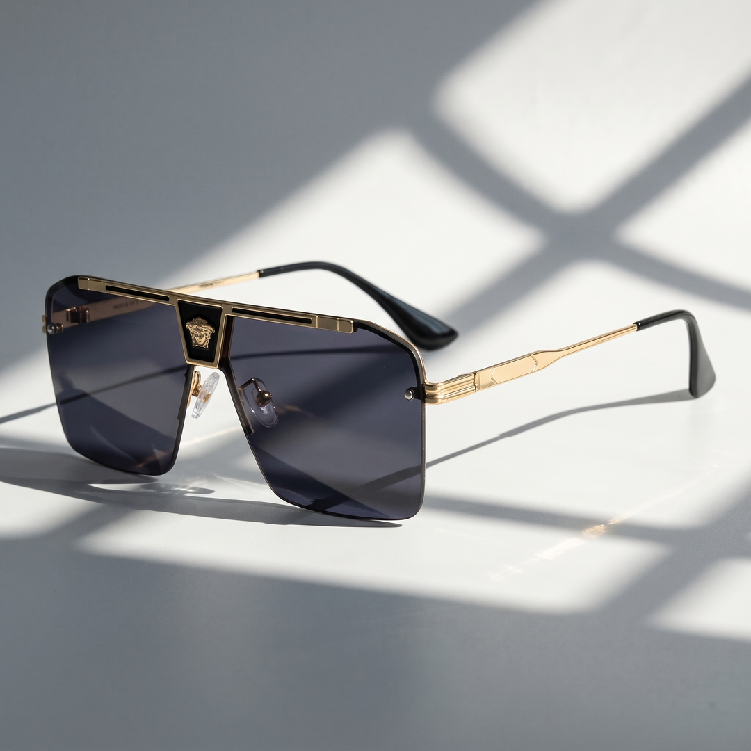 Unisex bold rectangular frameless sunglasses, offering modern style & anti-scratch UV protection.