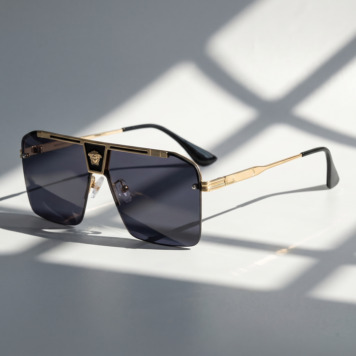 Unisex bold rectangular frameless sunglasses, offering modern style & anti-scratch UV protection.