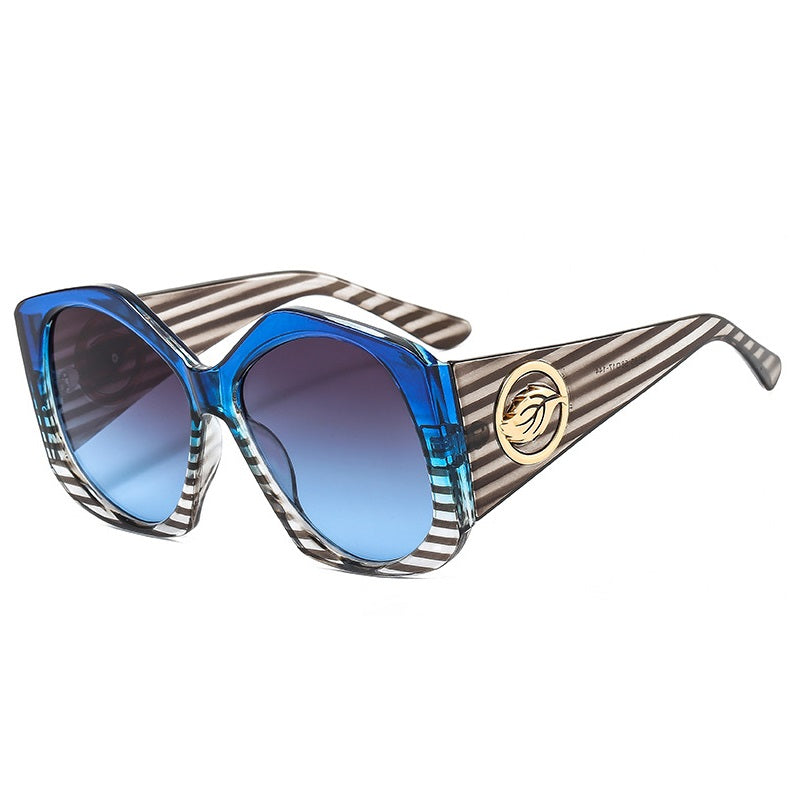 Trendy blue rhombus sunglasses. Bold fashion eyewear with distinct geometric frames for summer.