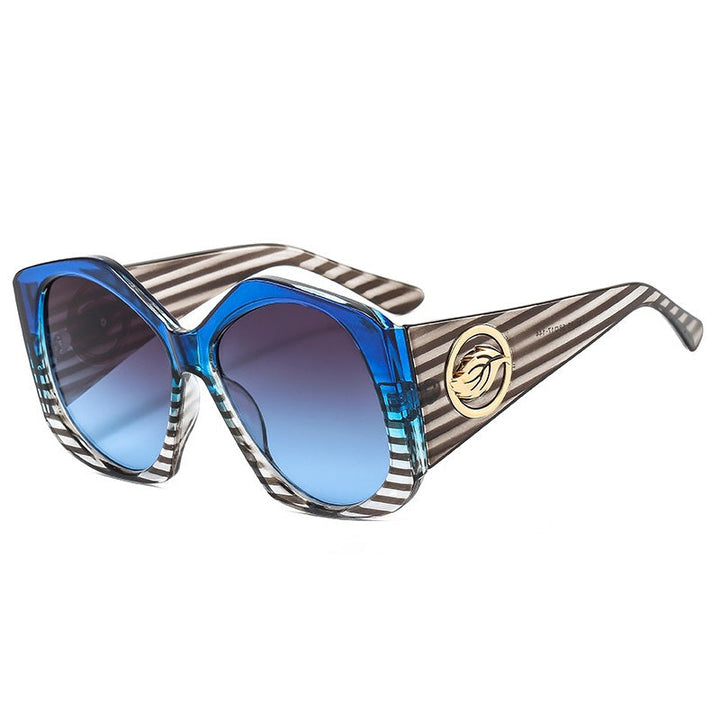 Trendy blue rhombus sunglasses. Bold fashion eyewear with distinct geometric frames for summer.