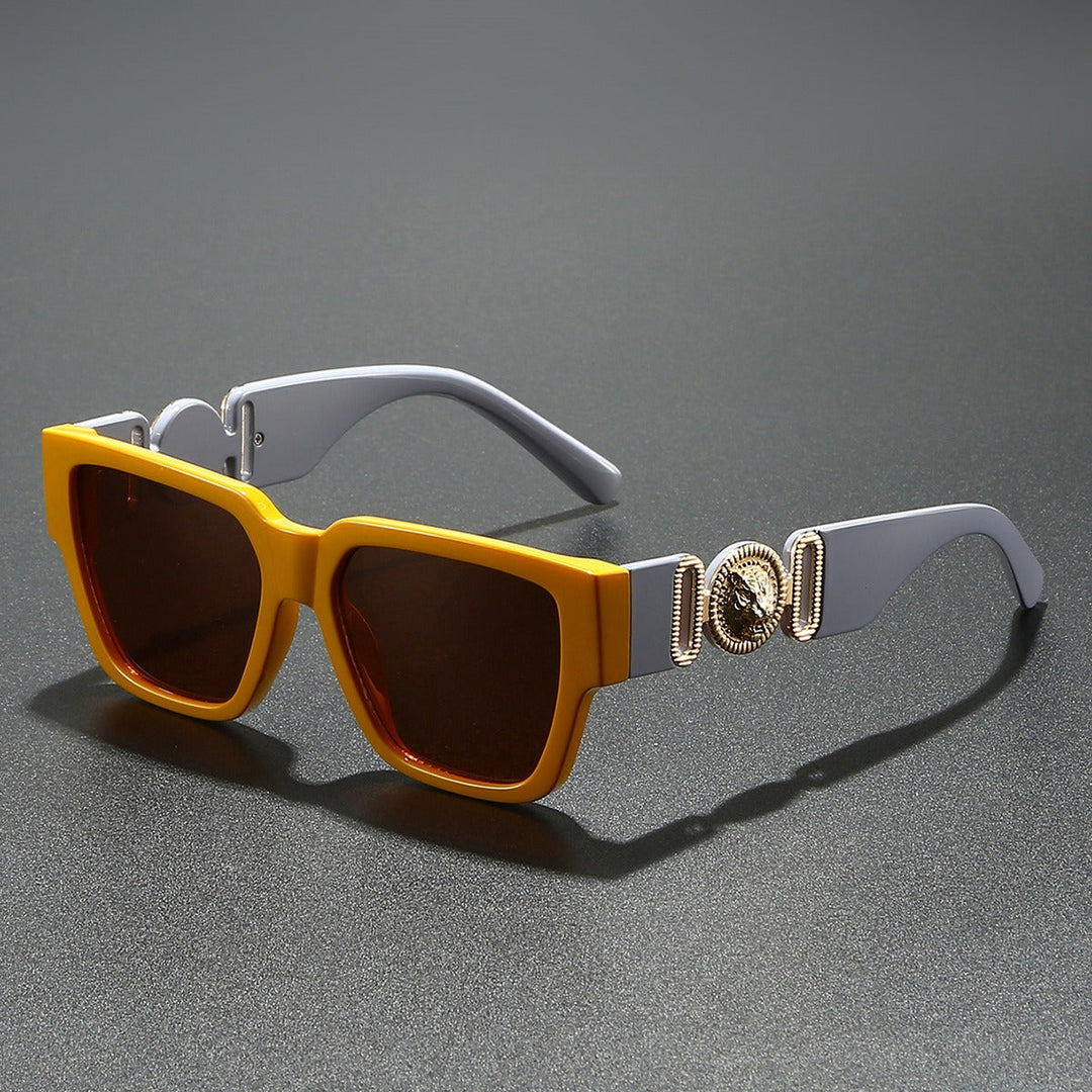 Fashion-forward unisex square frame sunglasses with bold design. UV400 protective eyewear.