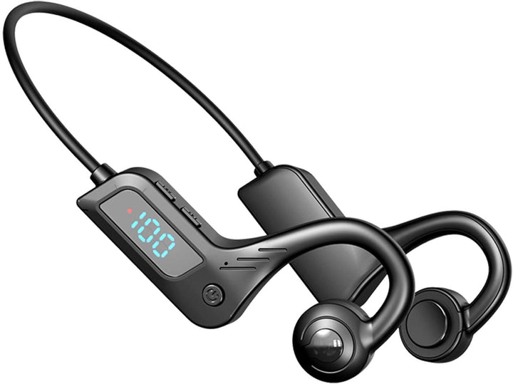 Unisex bone conduction wireless headphones, open-ear design for running and cycling, black finish