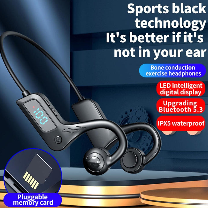 Black bone conduction headphones with flexible band, perfect audio gadget for active users