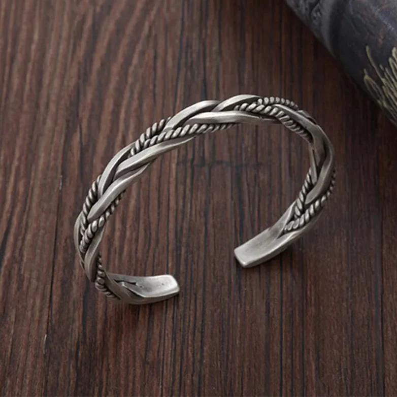 Handcrafted braided cuff bracelet with an antique, vintage look. Adjustable unisex jewelry for men & women.