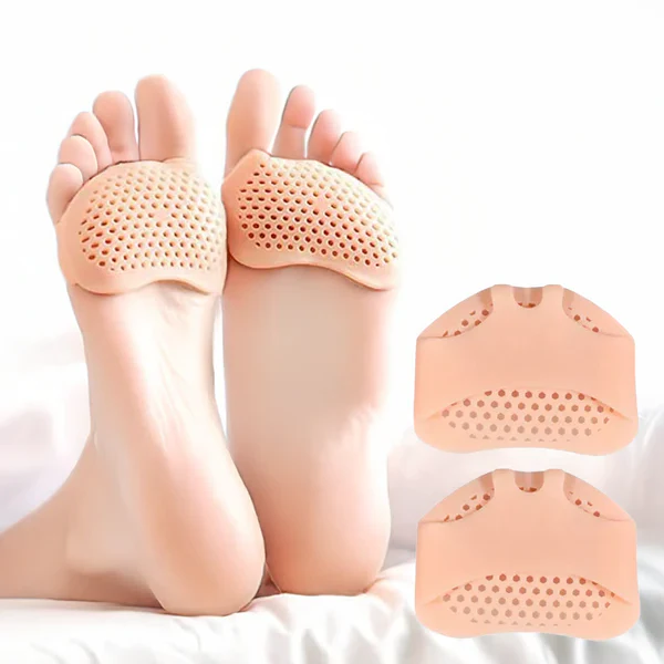 Unisex breathable gel metatarsal pads for forefoot comfort & pain relief. Soft silicone shoe inserts for foot support.