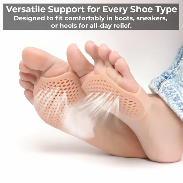 Reusable, breathable gel metatarsal pads offer unisex forefoot support & foot pain relief.