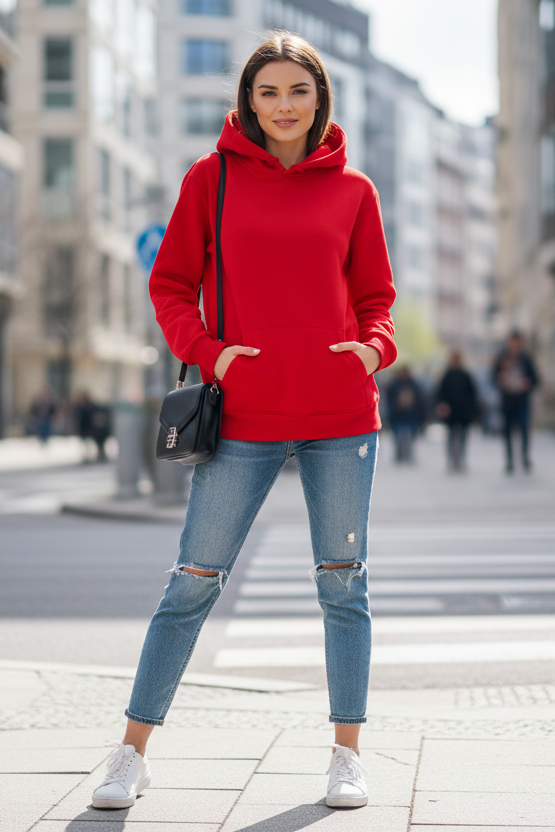 Unisex breathable hooded sweatshirt in a soft fabric, perfect for casual everyday comfort and style.