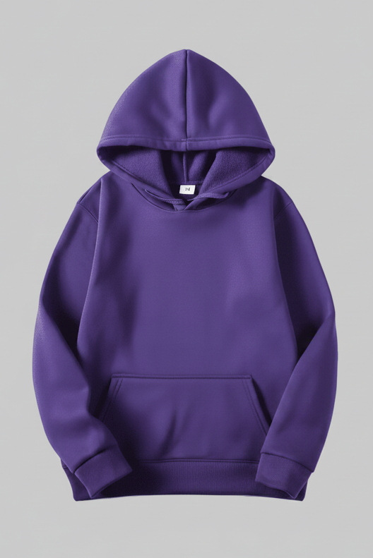 Back view of a minimalist unisex long sleeve hoodie, offering casual comfort and clean everyday style.