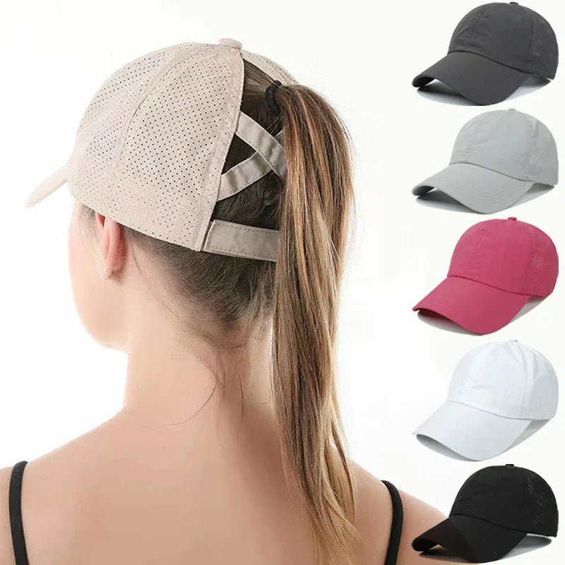 Grey unisex breathable mesh baseball cap, adjustable for running, sports, and summer activewear.