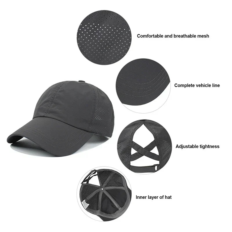 Breathable unisex mesh baseball cap for travel, hiking & outdoor sports. Adjustable, quick-dry summer hat.