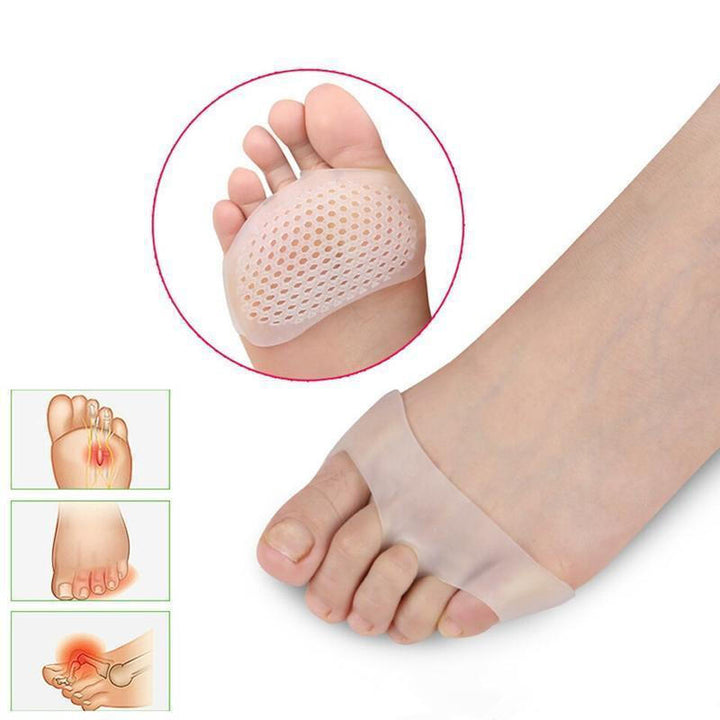 Breathable gel metatarsal pads for foot pain relief. Soft, non-slip unisex forefoot support inserts.