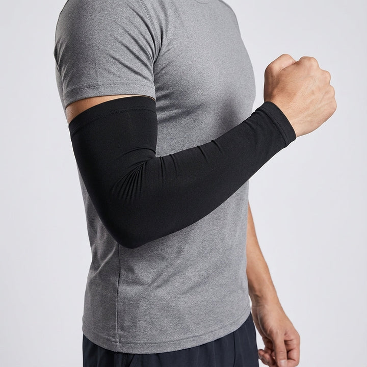 Unisex UV protection arm sleeves, perfect for cycling and running, modeled on an arm.