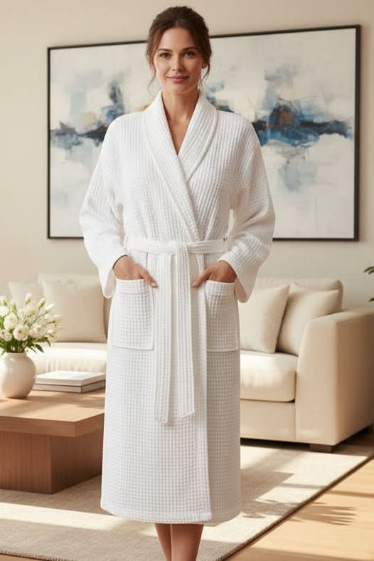 Unisex breathable waffle bathrobe for cozy comfort, perfect for home wear & relaxation.