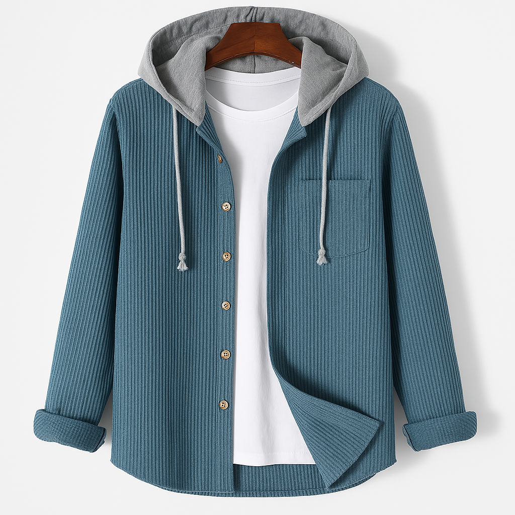 Unisex Brooklyn textured button-up jacket with hood, perfect for casual urban style.