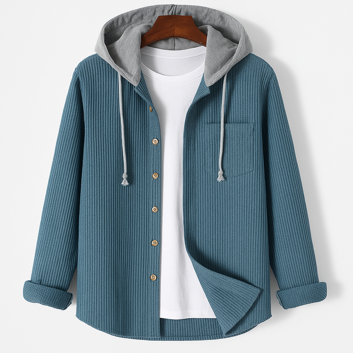 Unisex Brooklyn textured button-up jacket with hood, perfect for casual urban style.