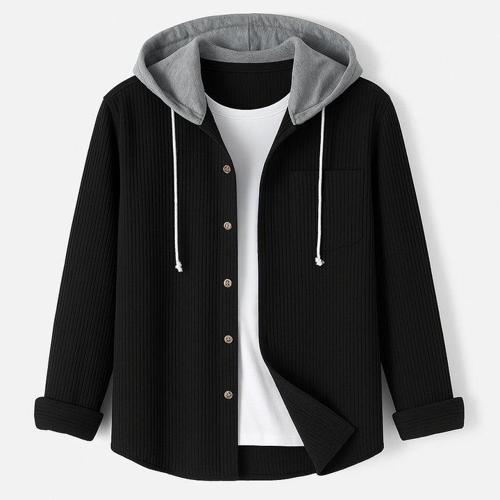 Brooklyn-inspired textured unisex jacket, button-up & hooded for a cool, casual urban look.